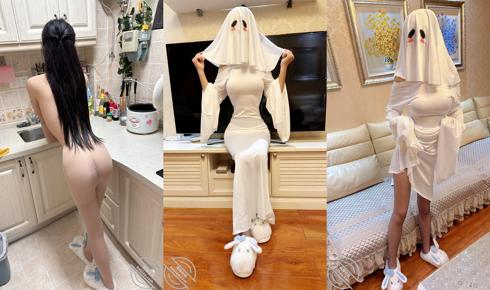 The cuckold master of Haijiao Community [Bede NTR (sister who can squirt)] On Halloween night, my wife dressed up as a ghost girl and asked for sex. She found a big dick and fucked a single man hard, and the amount of water was amazing.